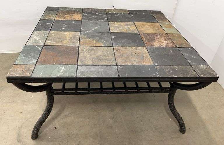 Large Slate Tile Coffee Table with Metal Base