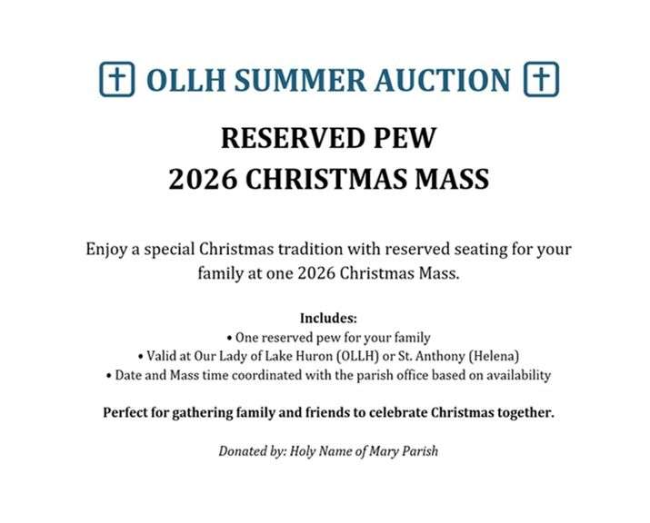 (1) Reserved Pew for the 2026 Christmas Mass at OLLH or Helena