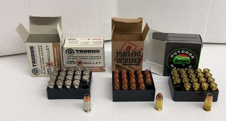 (4) Boxes .45 ACP, 185gr Hollow Point Ammunition, 80 Rounds Total, 40 Rounds Taurus Solid Copper, 20 Rounds Hornady Critical Defense, 20 Rounds Sierra Outdoor Master, TN480