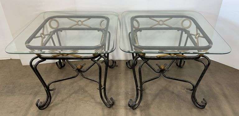 Pair of Side Tables with Glass Tops
