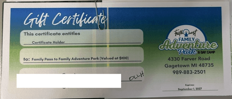 Family Pass Gift Certificate to the Family Adventure Park