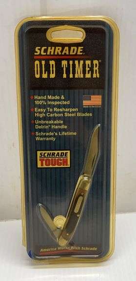 Schrade Old Timer, 2 High Carbon Steel Blades for Easy Sharpening, Durable Delrin Handle, Lifetime Warranty, TN549