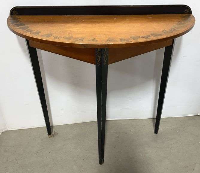 Hitchcock Furniture Demi-Lune Console Table, Features a Harvest Maple Top with Delicate Stenciling Along the Edge
