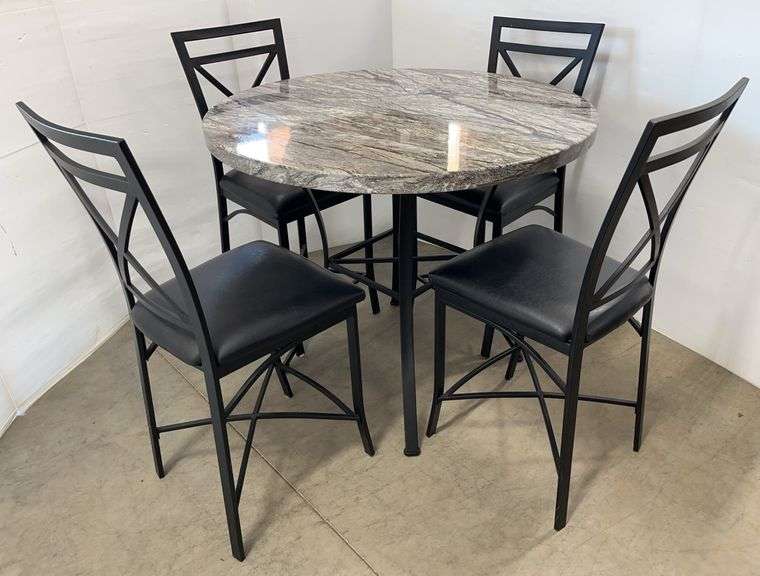 Laminate Granite-Look High Tabletop and (4) Matching Chairs, Sturdy and Well-Maintained
