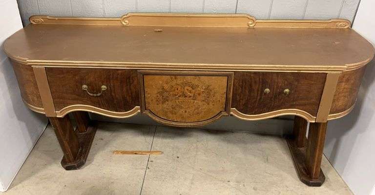 Older French Provincial-Style Vanity Table, Features 2-Tone Woodgrain and Gilded Accents, 2-Drawers