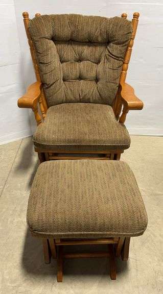 Solid Wood Brown Nursery Glider Chair with Ottoman, Wide Model, Comfortable
