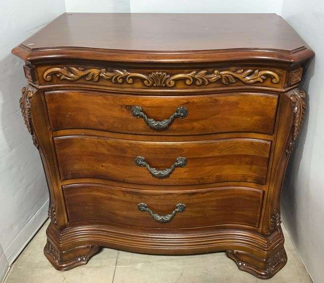 Large Solid Wooden Carved 3-Drawer Nightstand