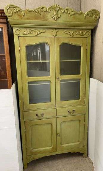 Green Wooden One-Piece Hutch Cabinet