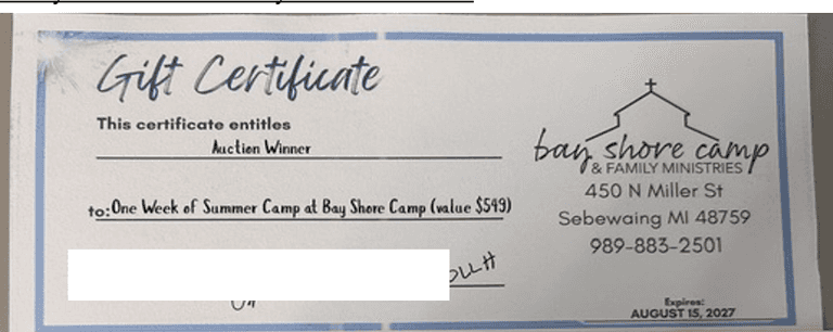 1-Week Gift Certificate for Bay Shore Camp