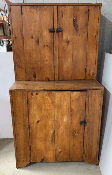 Primitive Cupboard, Set Back Top with Shelves and Doors