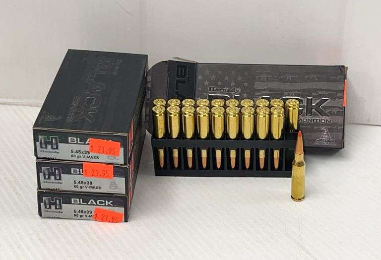(80) Rounds Hornady Black Ammunition, 5.45x39, 60-Grain, V-Max (4) Boxes, TN677