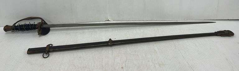 Early 1900's European Military Sword 27" Blade with Ornate Sheath, TN286