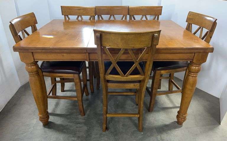 High-Top Table with 18" Leaf and (6) Chairs