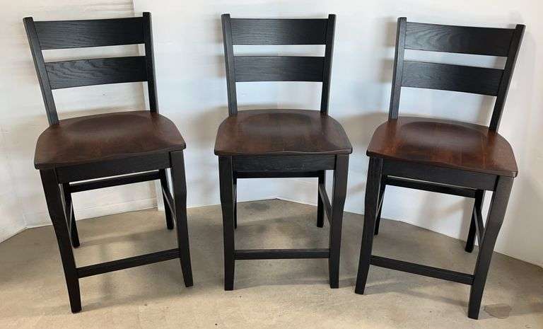 (3) Solid Oak Barstools with Maple Chair Seat