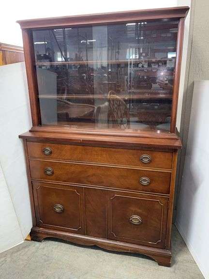 Brickwede Cherry Wood Solid Hutch with Glass Doors, 2-Drawers, and 2-Cupboards