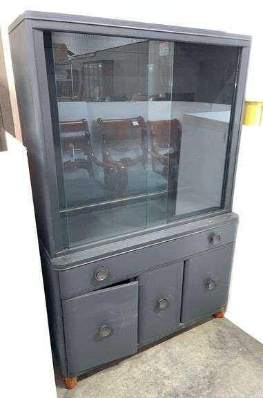 Older Wood and Glass Display Shelf with Drawers and Under Compartments