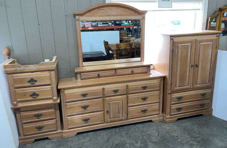 4-Piece Bedroom Set, Includes: Pair of Nightstands, Long Dresser, and Armoire