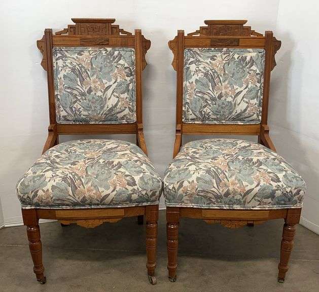 Pair of Older Eastlake Wooden Carved Chairs