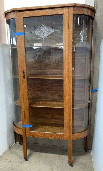 Antique Curved Front Cabinet with Key