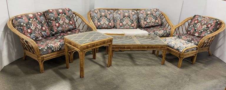 Bamboo Furniture Set, Includes: Couch, Loveseat, End Table, Coffee Table, and Chair with Ottoman