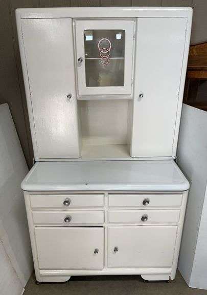 2-Piece Hoosier Cabinet, Wood with Metal Top
