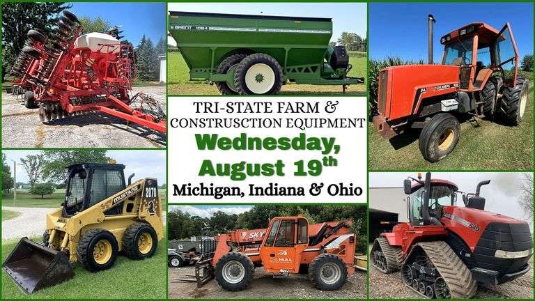 August 19th (Wednesday) - Tri-State Farm / Construction / Municipality EQUIPMENT Bi-Weekly Online Consignment Auction