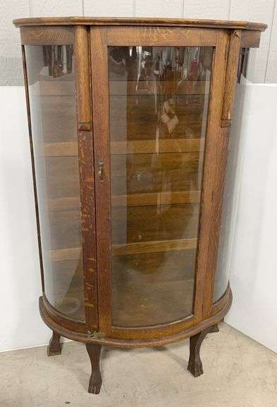 Antique Oak Bow Glass China Cabinet