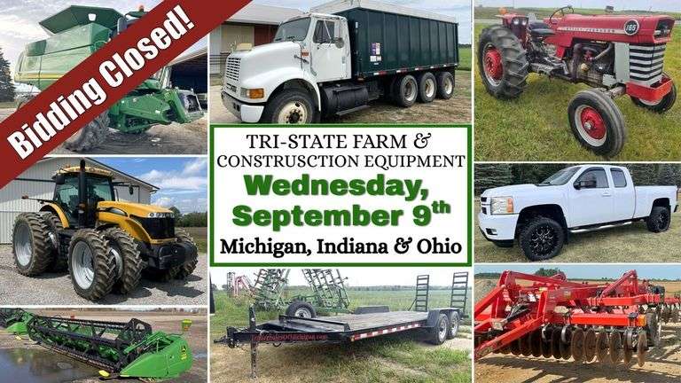 September 9th (Wednesday) - Tri-State Farm / Construction / Municipality EQUIPMENT Bi-Weekly Online Consignment Auction