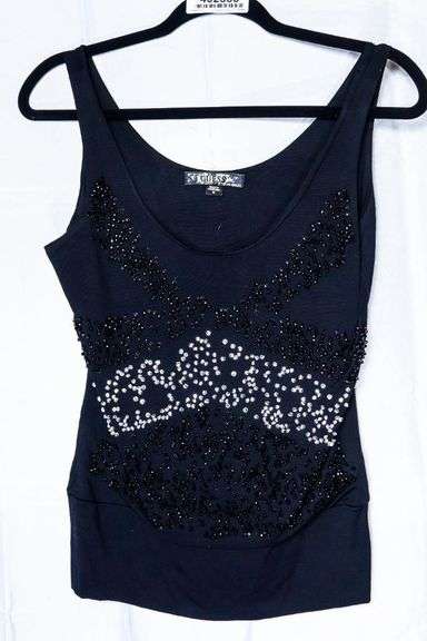 GUESS Fancy Crystal Tank Top Size M Black