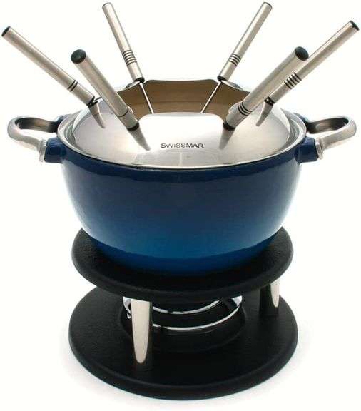 Swissmar Noirmont Enameled Cast-Iron 10-Piece Meat Fondue Set, Blue