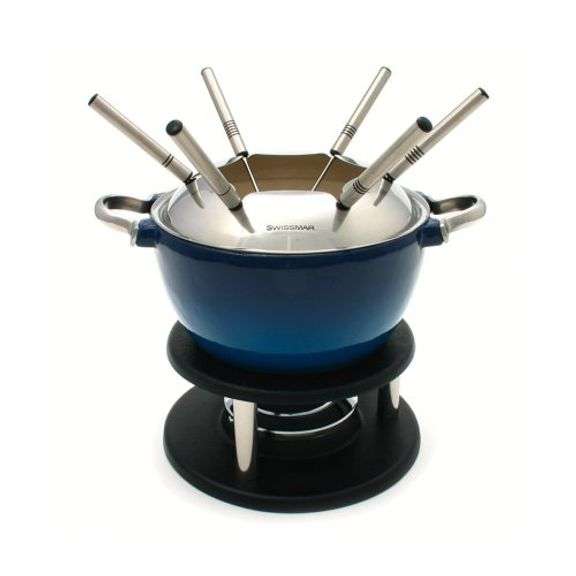 Swissmar Noirmont Enameled Cast-Iron 10-Piece Meat Fondue Set, Blue