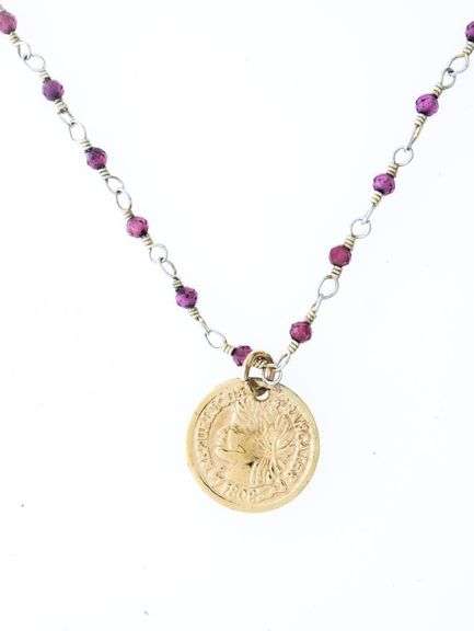 GP/Sterling Gemstone Necklace w/ Round Pendant
