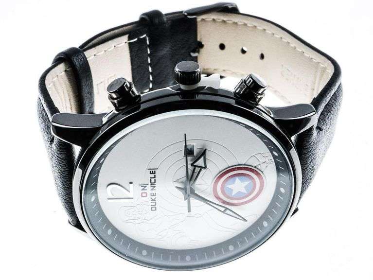 Duke Nicle Watch - Black Leather, White Captain America Dial