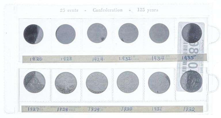 Group of Canada 1 Cent & 5 Cent Coins - 1920's -1930's