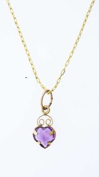 14kt Gold Necklace -Heart Cut Amethyst Pendant & Chain .45ct