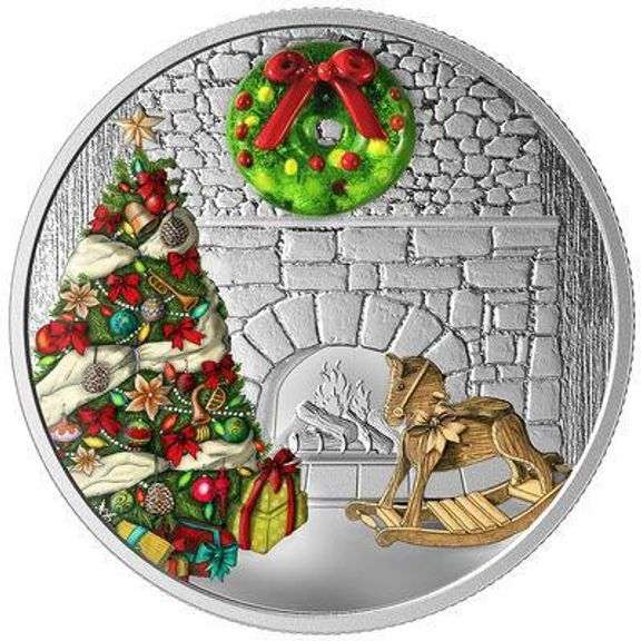 1 oz. Pure Silver Coloured Coin - Murano Holiday Wreath - Mintage: 5,000 (2019)