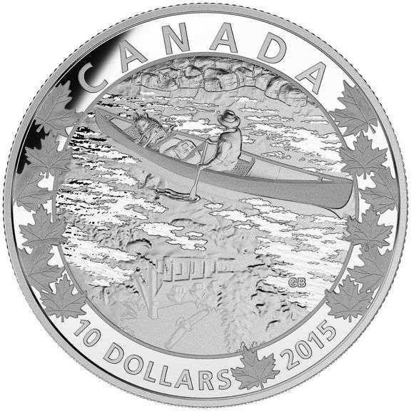 RCM Fine Pure Silver Canoe Across Canada $10 Coin