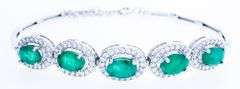 925 Sterling Silver Fancy Emerald Bracelet - 5 Emeralds =2.00ct & 1.00ct CZ - Appraisal -$1030.00