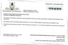925 Sterling Silver Fancy Emerald Bracelet - 5 Emeralds =2.00ct & 1.00ct CZ - Appraisal -$1030.00