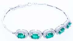 925 Sterling Silver Fancy Emerald Bracelet - 5 Emeralds =2.00ct & 1.00ct CZ - Appraisal -$1030.00