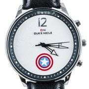 Duke Nicle Watch - Black Leather, White Captain America Dial