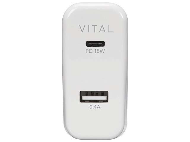 VITAL 30W Dual USB PD Wall Charger with USB Type-C - White