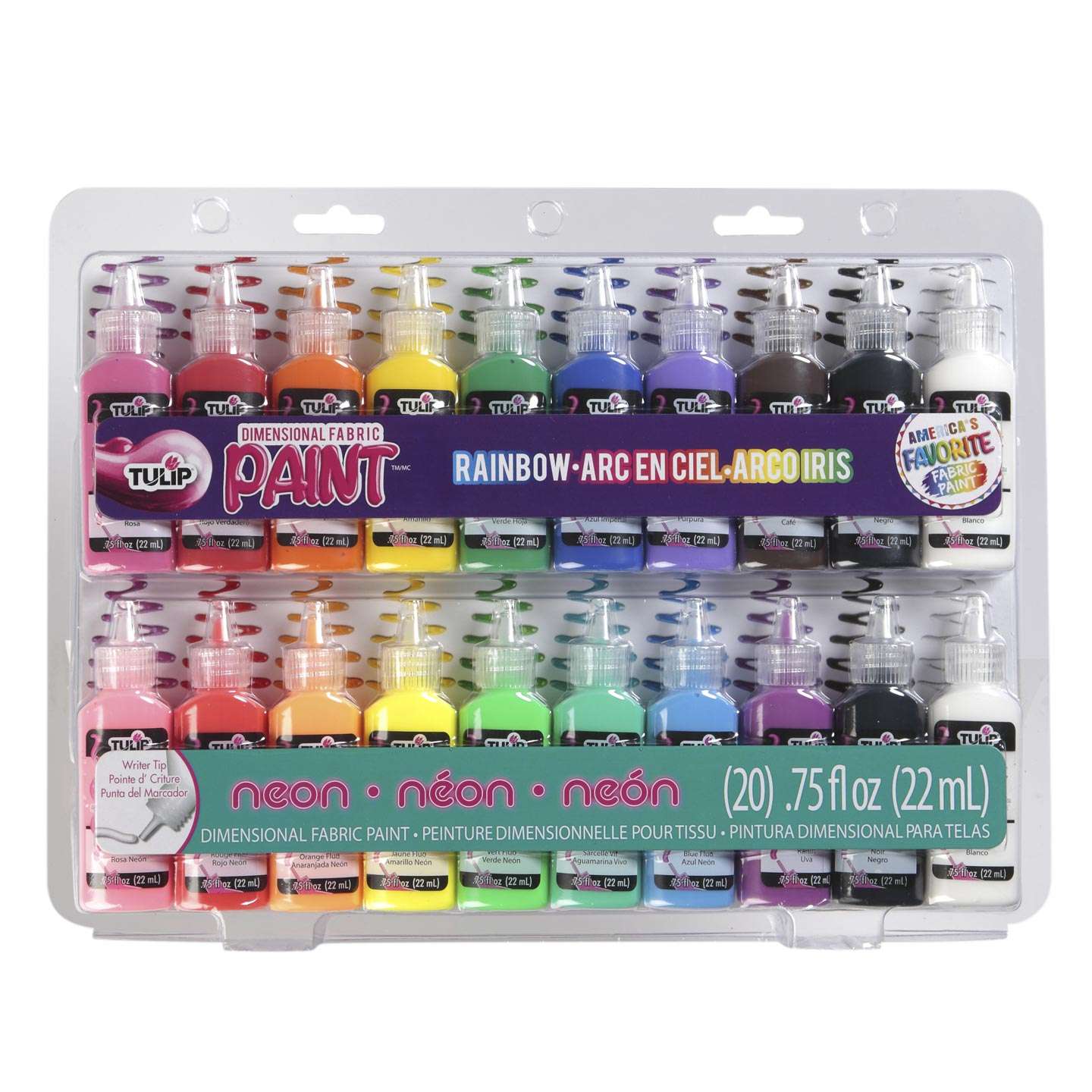 Rainbow & Neon - Tulip Dimensional Fabric Paint Set .75oz 20/Pkg