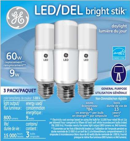 GE Lighting Canada GE Lighting 9W Bright Stik Daylight LED Bulb Daylight