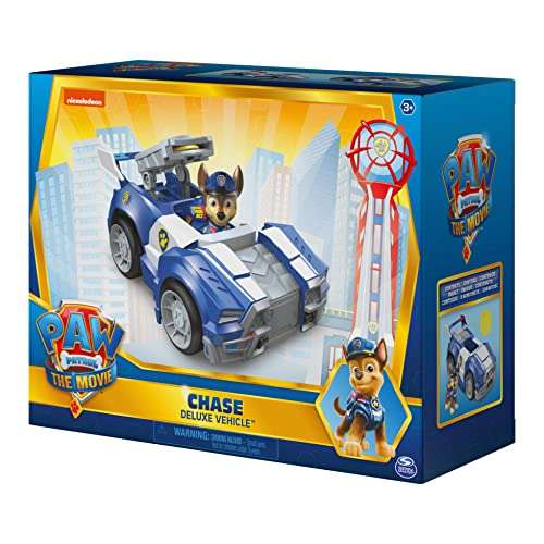 Paw Patrol  Chase’s Deluxe Movie Transforming Toy Car with Collectible Action Figure  Kids Toys for Ages 3 and up