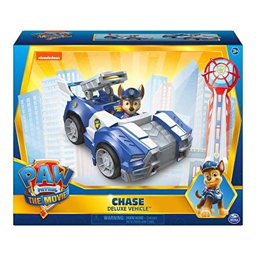 Paw Patrol  Chase’s Deluxe Movie Transforming Toy Car with Collectible Action Figure  Kids Toys for Ages 3 and up