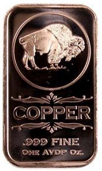 USA Buffalo 1oz .999 Fine Copper Bar.