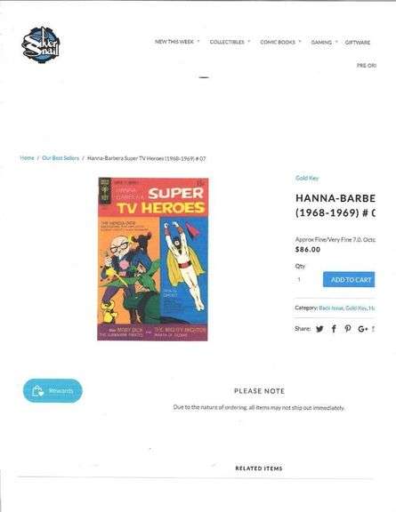Gold Key Comic Hanna Barbara Super TV heroes (1968-1969) Listing $86.
