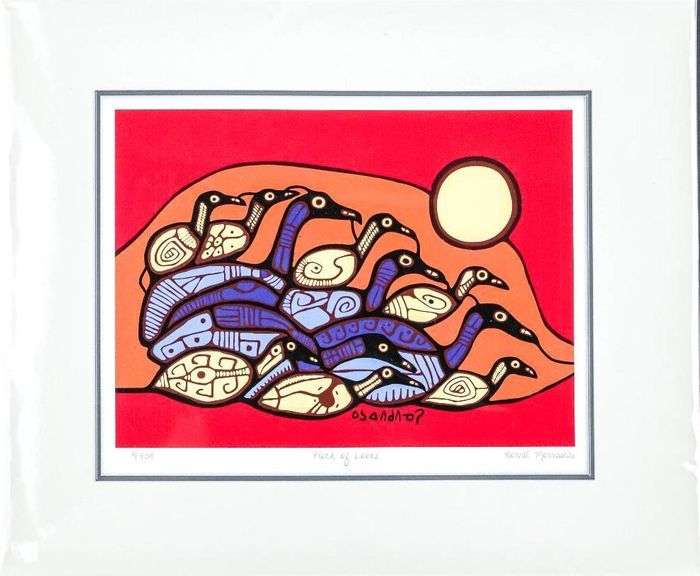 Norval Morrisseau (1931-2007) - From A Shaman's Vision Collection - Giclee LE 11x 13" Unframed Plate Signed - "Flock of Loons"