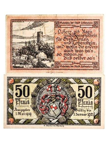 Lot 2 German /Austria "NOTGELD" Emergency Money, Artistic Notes. UNC